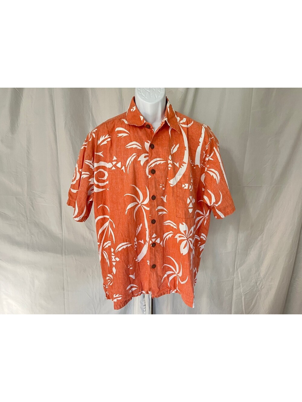 Kahala John Severson Men's Orange White Hawaiian Short Sleeve Large L